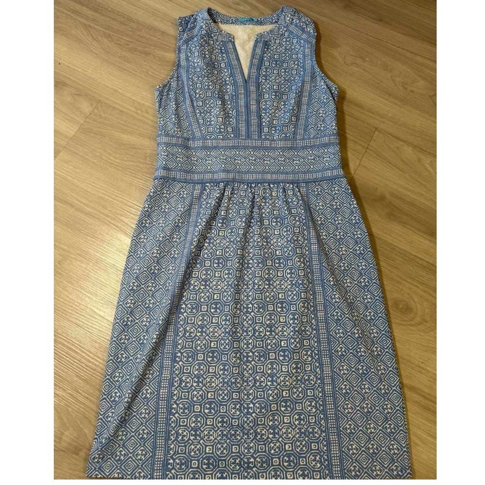 J Mclaughlin Blue Geometric Pattern Sleeveless Mi… - image 1
